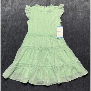 Rare Editions Chiffon Ruffled Sleeve Lined Skirt Dress Girls Small Mint Green